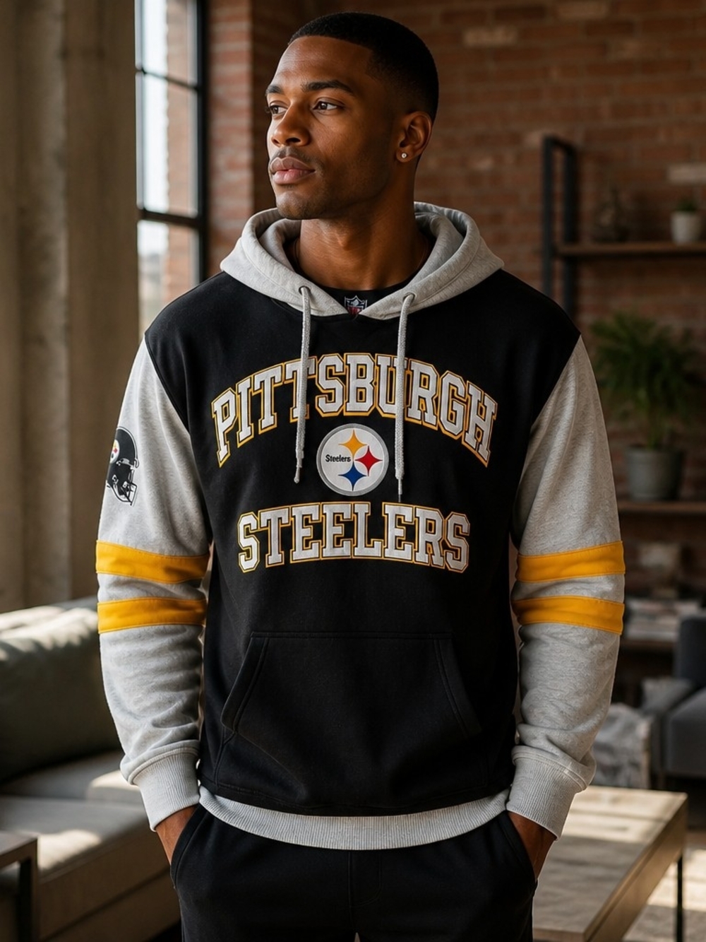 Pittsburgh Steelers Black & Gray Pullover Hoodie with Gold Accents